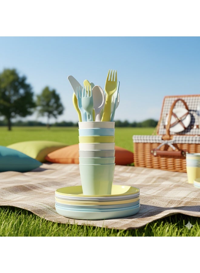 Kids Dinnerware Set 30 Pieces – Plastic Plates, Cups, Forks, Spoons & Knives | Children Tableware Set, Multi Colors - Image 3